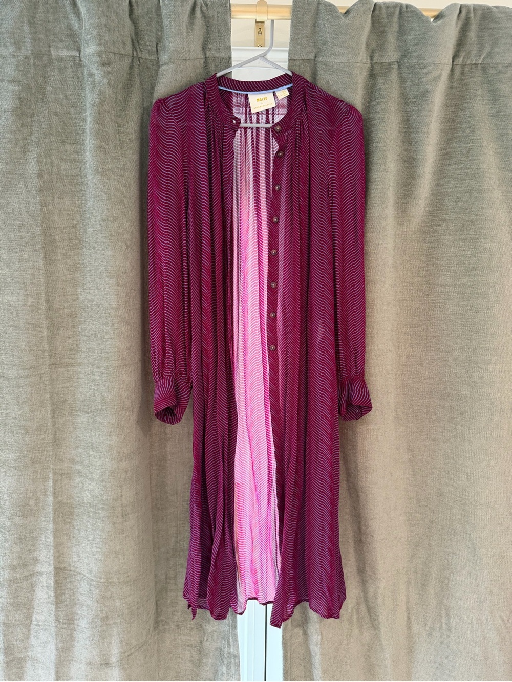 Anthropologie Maeve Striped Button down Tunic Shirt - Berry & Light Blue